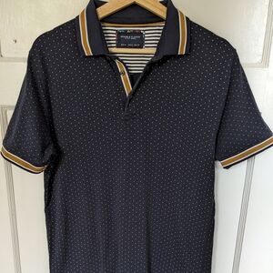 Navy pencil dot polo, Denim & Flower